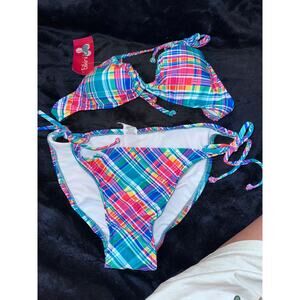 NWT MANHATTAN BEACHWEAR BIKINI LAB PLAID BIKINI SMALL TOP LARGE BOTTOM